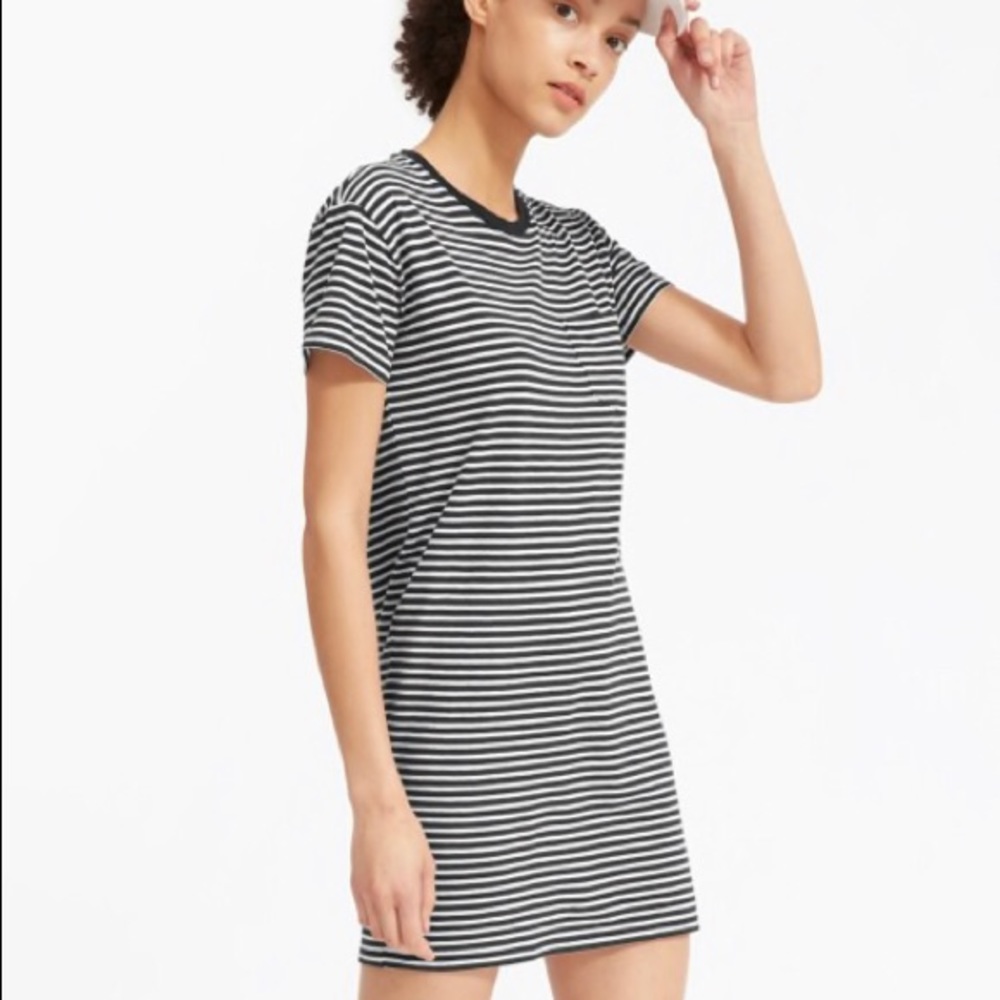 Everlane Cotton Pocket Tee Dress - Black Stripe